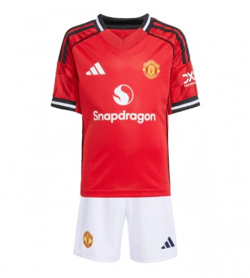Manchester United Hjemmebanetrøje Børn 2025-26 Kortærmet (+ Korte bukser)